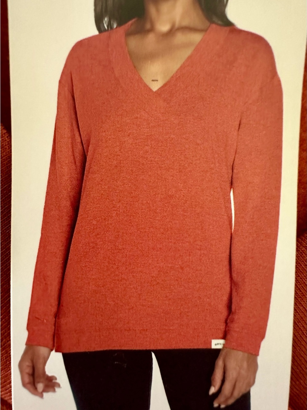 Orvis Women's V-Neck Sweater in Rust Orange
